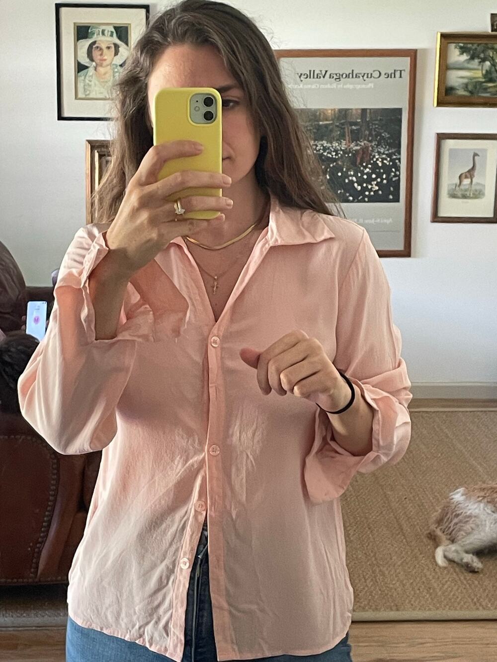 Vintage Pink Silk Button Down Shirt